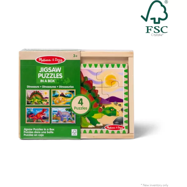 imageMelissa ampamp Doug Dinosaurs 4in1 Wooden Jigsaw Puzzles in a Storage Box 48 pcs  FSC CertifiedDinosaurs