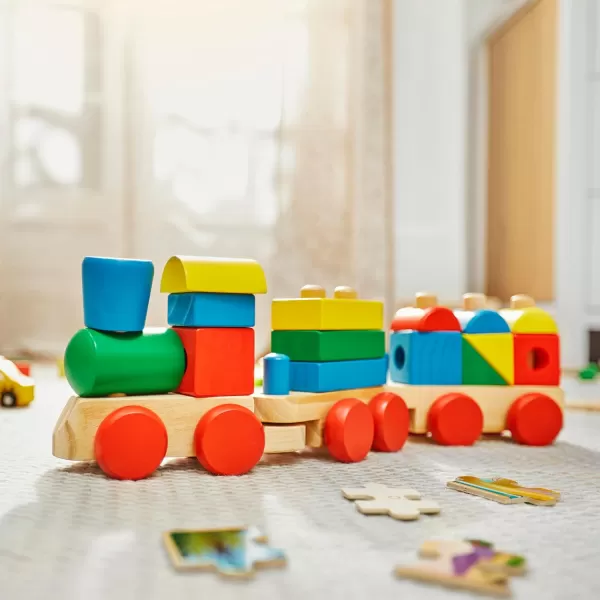 imageMelissa ampamp Doug Stacking Train  Classic Wooden Toy 18 pcs  Train Set Wooden Sorting ampamp Stacking Toys For Toddlers Ages 2 MulticoloredStacking Train