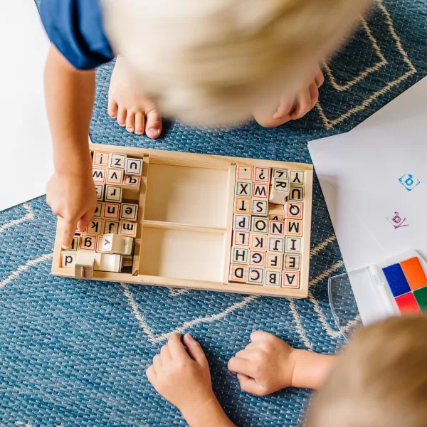 imageMelissa ampamp Doug Wooden Alphabet Stamp Set  56 Stamps With LowerCase and Capital Letters  Preschool Writing Toys ABC Stamps Kids Arts ampamp Crafts Letter Stamps For Kids Ages 4
