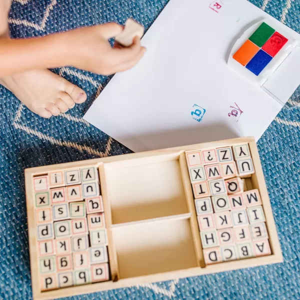 imageMelissa ampamp Doug Wooden Alphabet Stamp Set  56 Stamps With LowerCase and Capital Letters  Preschool Writing Toys ABC Stamps Kids Arts ampamp Crafts Letter Stamps For Kids Ages 4