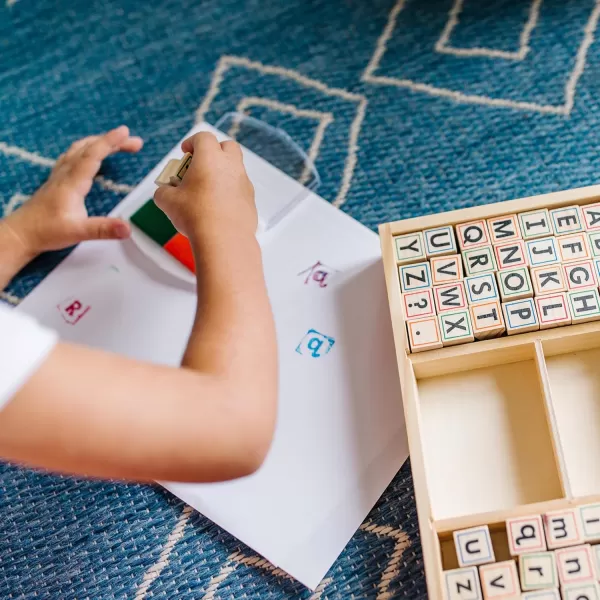 imageMelissa ampamp Doug Wooden Alphabet Stamp Set  56 Stamps With LowerCase and Capital Letters  Preschool Writing Toys ABC Stamps Kids Arts ampamp Crafts Letter Stamps For Kids Ages 4