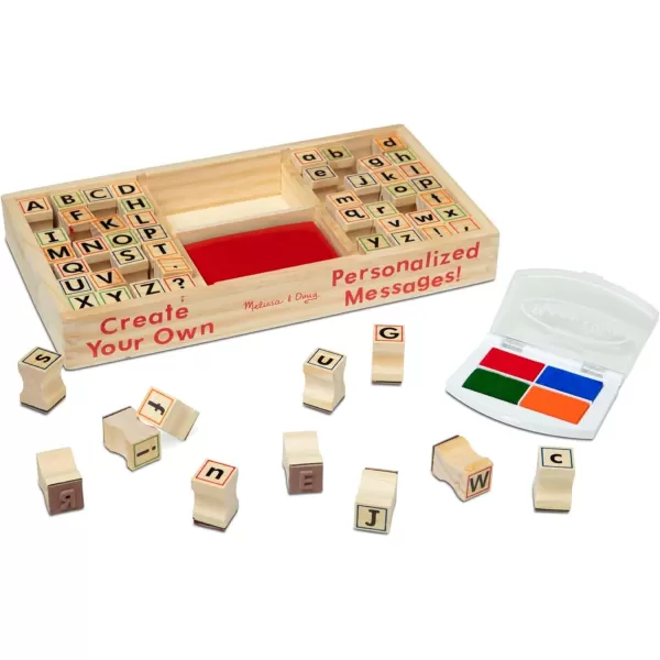 imageMelissa ampamp Doug Wooden Alphabet Stamp Set  56 Stamps With LowerCase and Capital Letters  Preschool Writing Toys ABC Stamps Kids Arts ampamp Crafts Letter Stamps For Kids Ages 4