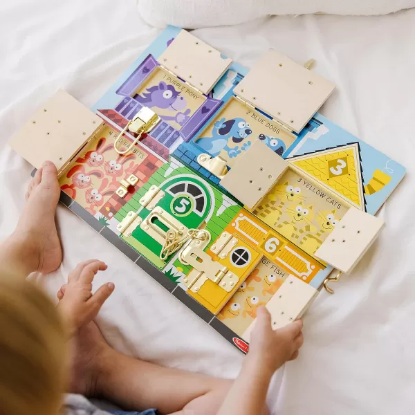 imageMelissa ampamp Doug Wooden Latches Board Sensory Activity Toy For Kids Doors And Locks Toy Wooden Busy Board Toddler Toys For Ages 3