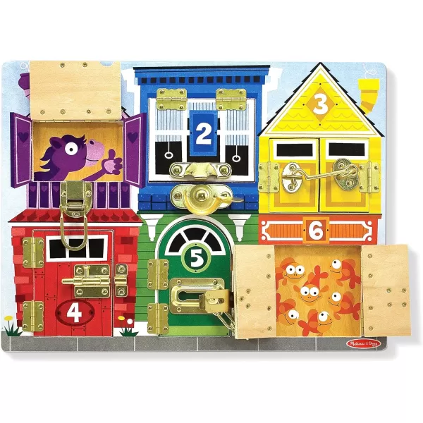 imageMelissa ampamp Doug Wooden Latches Board Sensory Activity Toy For Kids Doors And Locks Toy Wooden Busy Board Toddler Toys For Ages 3