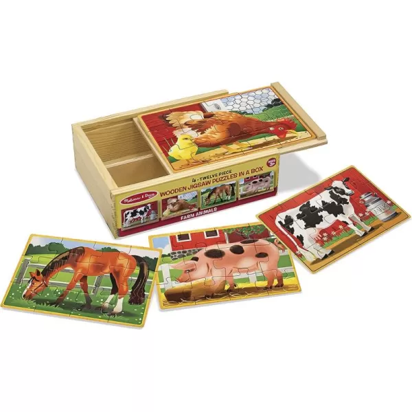 imageMelissa ampamp Doug Dinosaurs 4in1 Wooden Jigsaw Puzzles in a Storage Box 48 pcs  FSC CertifiedFarm