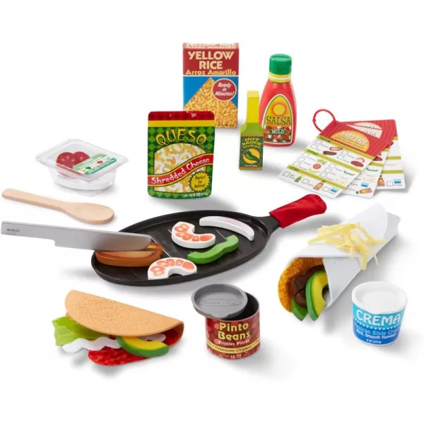 imageMelissa ampamp Doug Fill ampamp Fold Taco ampamp Tortilla Set 43 Pieces  Sliceable Wooden Mexican Play Food Skillet and More  FSC Certified