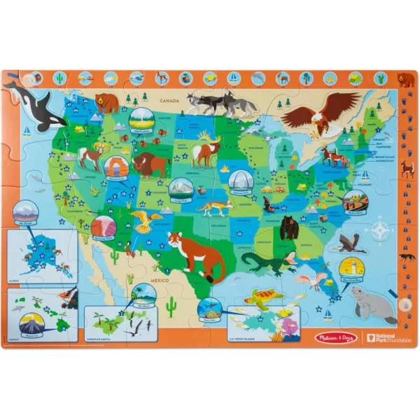 imageMelissa ampamp Doug National Parks USA Map Floor Puzzle  45 Jumbo and Animal Shaped Pieces SearchandFind Activities Park and Animal ID Guide  FSC Certified