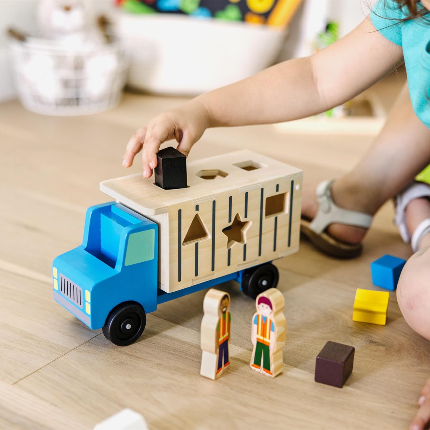 imageMelissa ampamp Doug ShapeSorting Wooden Dump Truck Toy With 9 Colorful Shapes and 2 Play Figures Wooden Vehicle Toys Shape Sorter Toys For Toddlers Ages 2