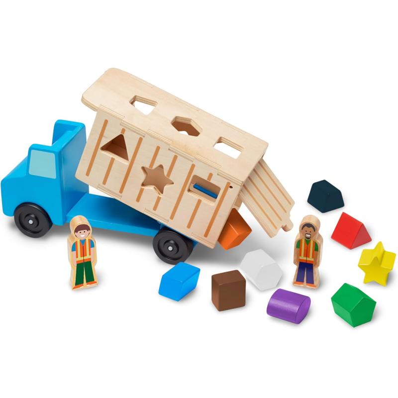 imageMelissa ampamp Doug ShapeSorting Wooden Dump Truck Toy With 9 Colorful Shapes and 2 Play Figures Wooden Vehicle Toys Shape Sorter Toys For Toddlers Ages 2