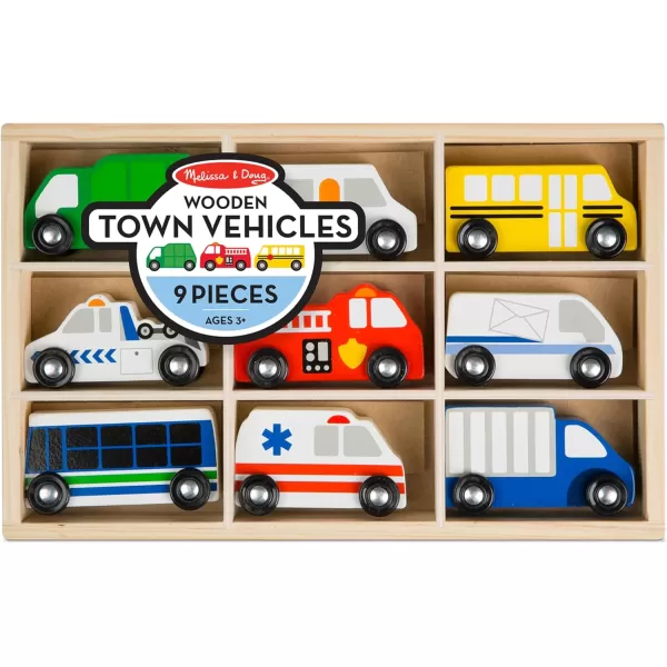 imageMelissa ampamp Doug Town Vehicles Set in Wooden Tray 9 pcsEnglish Only
