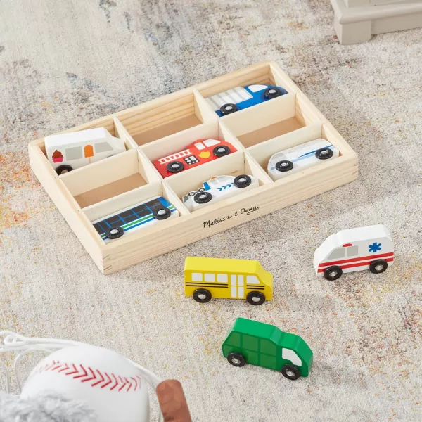 imageMelissa ampamp Doug Town Vehicles Set in Wooden Tray 9 pcsEnglish Only