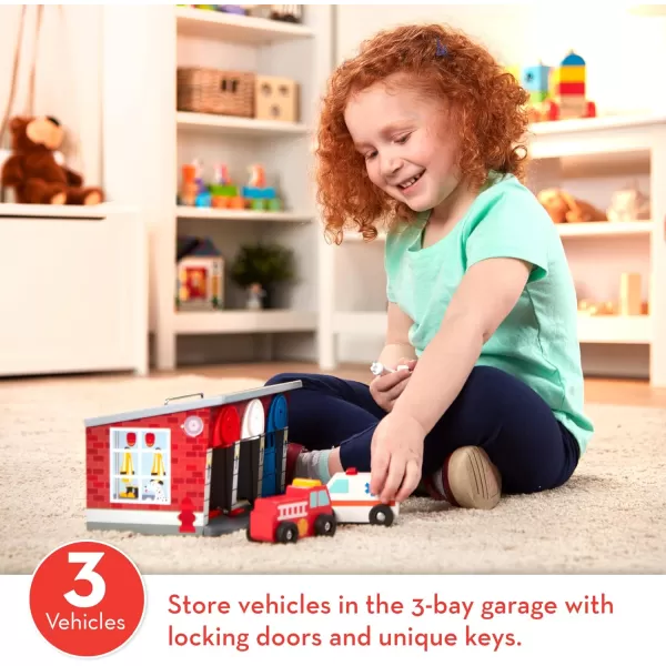 imageMelissa ampamp Doug Toy Keys and Cars Wooden Rescue Vehicles and Garage 7 pcs Red for 36 months to 72 months