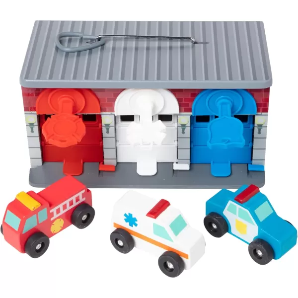 imageMelissa ampamp Doug Toy Keys and Cars Wooden Rescue Vehicles and Garage 7 pcs Red for 36 months to 72 months