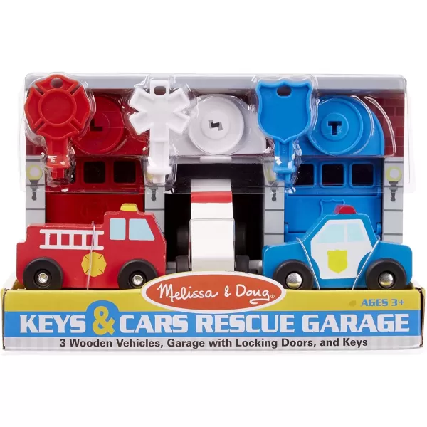 imageMelissa ampamp Doug Toy Keys and Cars Wooden Rescue Vehicles and Garage 7 pcs Red for 36 months to 72 months