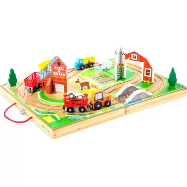 imageMelissa ampamp Doug 17Piece Wooden Tabletop Farm Playset With 4 Vehicles Grain House ampamp Play Pieces  Pretend Barnyard Toy For Toddlers Ages 1