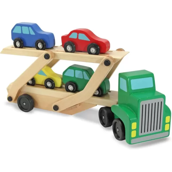 imageMelissa ampamp Doug Car Carrier Truck and Cars Wooden Toy Set With 1 Truck and 4 Cars  Vehicle Toys Push And Go Wooden Trucks For Toddlers And Kids Ages 3English Only