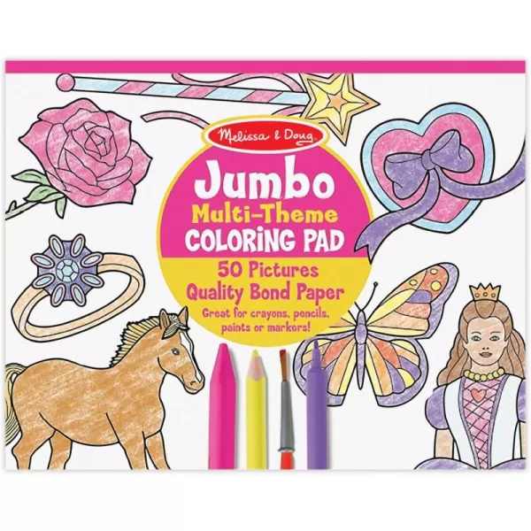 imageMelissa ampamp Doug Jumbo 50Page Kids Coloring Pad  Horses Hearts Flowers and More  FSC CertifiedPrincess  Fairy