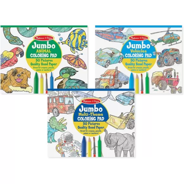 imageMelissa ampamp Doug Jumbo 50Page Kids Coloring Pads 3Pack  Animals Vehicles and MultiThemed  FSC CertifiedPads Set