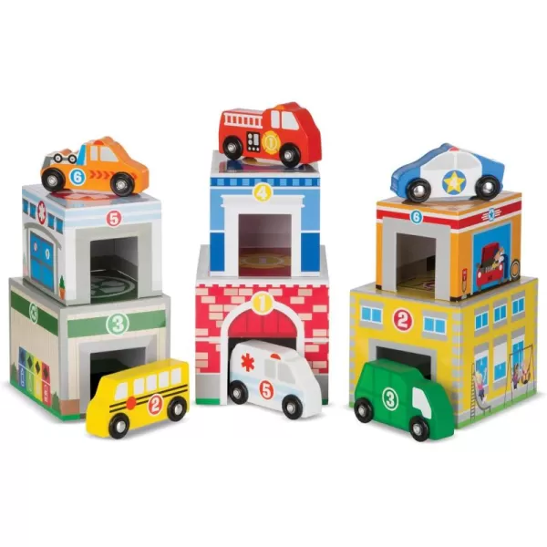 imageMelissa ampamp Doug Nesting and Sorting Blocks  6 Buildings 6 Wooden Vehicles  FSC CertifiedSet