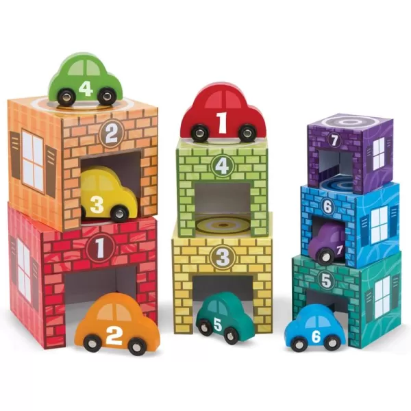 imageMelissa ampamp Doug Nesting and Sorting Garages and Cars With 7 Graduated Garages and 7 Stackable Wooden Cars  FSC Certified