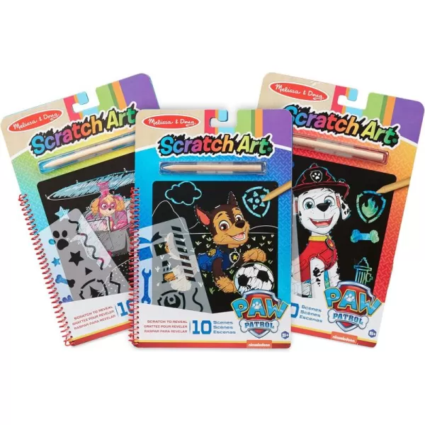 imageMelissa ampamp Doug PAW Patrol Scratch Art 3Pack  Chase Skye Marshall Color Reveal Travel Activity Pads  Reverse