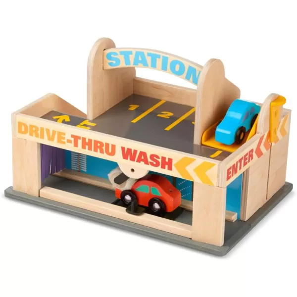 imageMelissa ampamp Doug Service Station Parking Garage With 2 Wooden Cars and DriveThru Car Wash SIOC