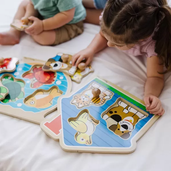 imageMelissa ampamp Doug Animals Jumbo Knob Wooden Puzzles Set  Fish and Pets  Chunky Wooden Puzzles for Toddlers Animal Puzzles For Kids Ages 1Fish  Pets