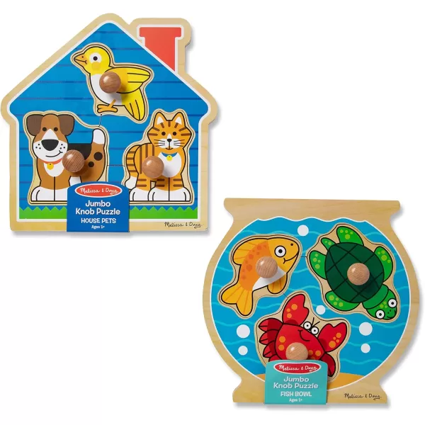 imageMelissa ampamp Doug Animals Jumbo Knob Wooden Puzzles Set  Fish and Pets  Chunky Wooden Puzzles for Toddlers Animal Puzzles For Kids Ages 1Fish  Pets