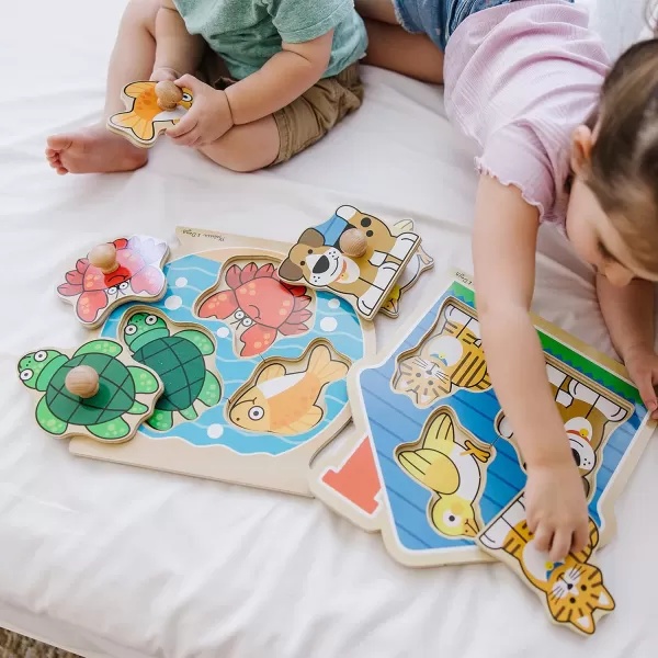 imageMelissa ampamp Doug Animals Jumbo Knob Wooden Puzzles Set  Fish and Pets  Chunky Wooden Puzzles for Toddlers Animal Puzzles For Kids Ages 1Fish  Pets