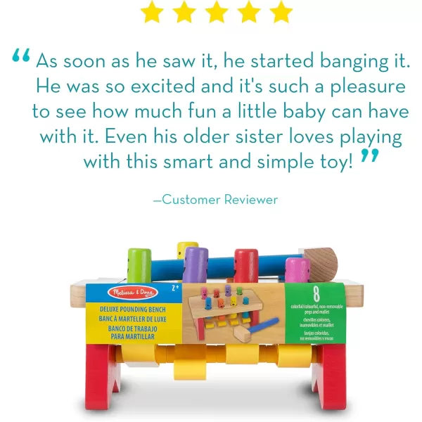 imageMelissa ampamp Doug Deluxe Pounding Bench Wooden Preschool Learning Toy With MalletStandard Pack of 4