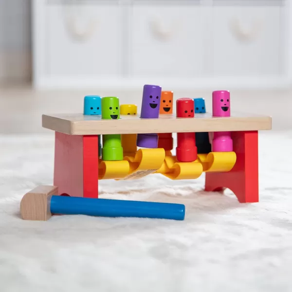 imageMelissa ampamp Doug Deluxe Pounding Bench Wooden Preschool Learning Toy With MalletStandard Pack of 4