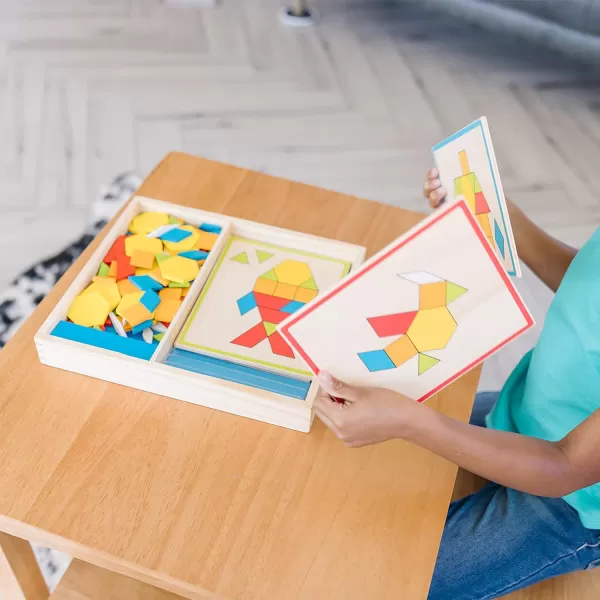 imageMelissa ampamp Doug Pattern Blocks and Boards  Wooden Classic Toy With 120 Solid Wood Shapes and 5 DoubleSided Panels Multicolored  STEAM Animals Tangrams Puzzle For Kids Ages 3Standard