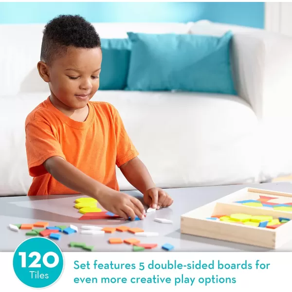imageMelissa ampamp Doug Pattern Blocks and Boards  Wooden Classic Toy With 120 Solid Wood Shapes and 5 DoubleSided Panels Multicolored  STEAM Animals Tangrams Puzzle For Kids Ages 3Standard