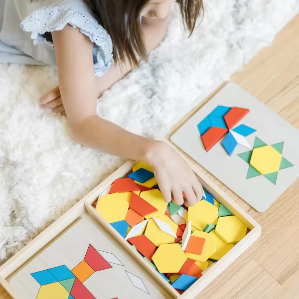 imageMelissa ampamp Doug Pattern Blocks and Boards  Wooden Classic Toy With 120 Solid Wood Shapes and 5 DoubleSided Panels Multicolored  STEAM Animals Tangrams Puzzle For Kids Ages 3Standard