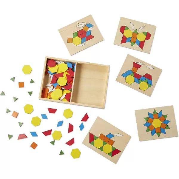 imageMelissa ampamp Doug Pattern Blocks and Boards  Wooden Classic Toy With 120 Solid Wood Shapes and 5 DoubleSided Panels Multicolored  STEAM Animals Tangrams Puzzle For Kids Ages 3Standard