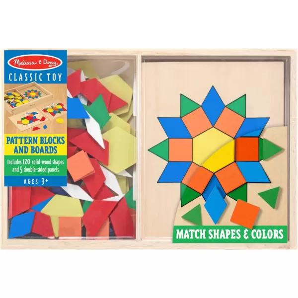 imageMelissa ampamp Doug Pattern Blocks and Boards  Wooden Classic Toy With 120 Solid Wood Shapes and 5 DoubleSided Panels Multicolored  STEAM Animals Tangrams Puzzle For Kids Ages 3Standard