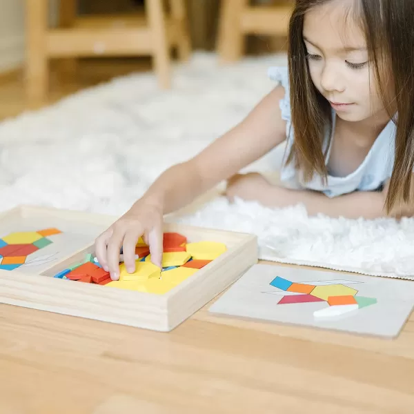 imageMelissa ampamp Doug Pattern Blocks and Boards  Wooden Classic Toy With 120 Solid Wood Shapes and 5 DoubleSided Panels Multicolored  STEAM Animals Tangrams Puzzle For Kids Ages 3Standard
