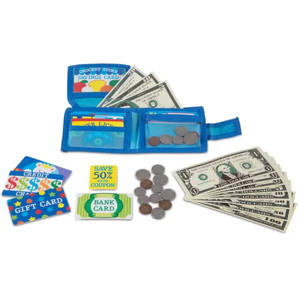 imageMelissa ampamp Doug PretendtoSpend Toy Wallet With Play Money and Cards 45 pcs Blue  FSC CertifiedWallet