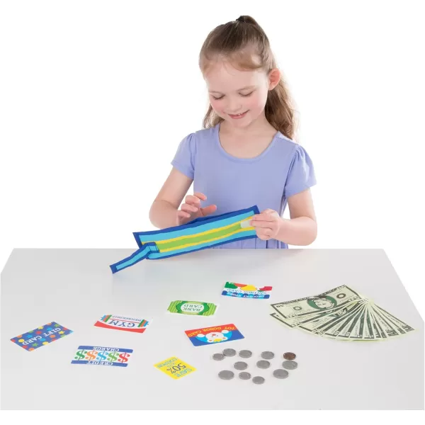 imageMelissa ampamp Doug PretendtoSpend Toy Wallet With Play Money and Cards 45 pcs Blue  FSC CertifiedWallet