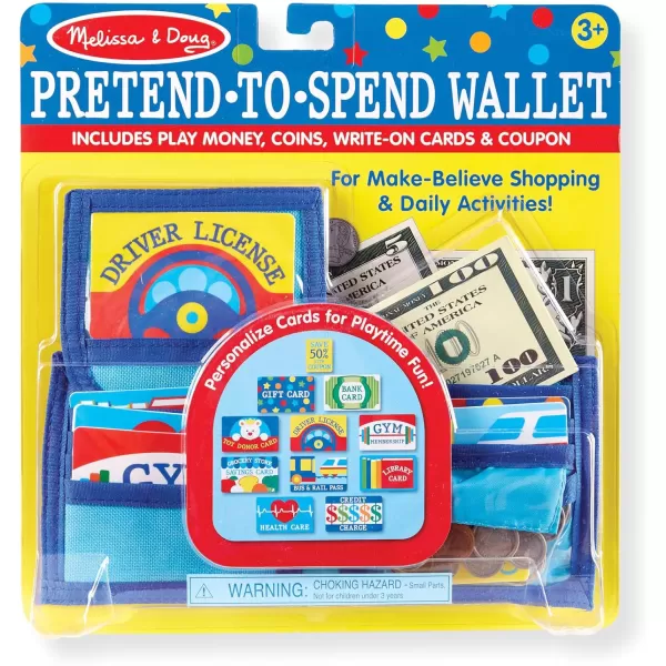 imageMelissa ampamp Doug PretendtoSpend Toy Wallet With Play Money and Cards 45 pcs Blue  FSC CertifiedWallet