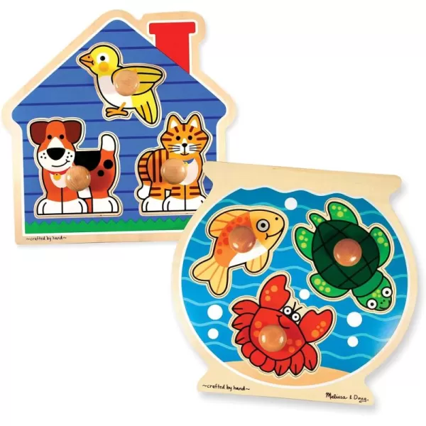 imageMelissa ampamp Doug Animals Jumbo Knob Wooden Puzzles Set  Fish and Pets  Chunky Wooden Puzzles for Toddlers Animal Puzzles For Kids Ages 1Fish  Pets