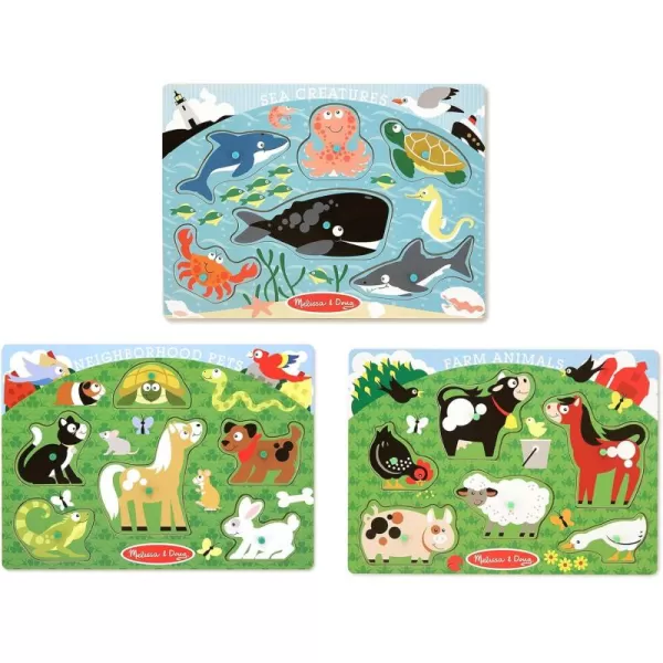 imageMelissa ampamp Doug Animals Wooden Peg Puzzles Set  Farm Pets and Ocean  Animal Puzzles Peg Puzzles For Toddlers Ages 2