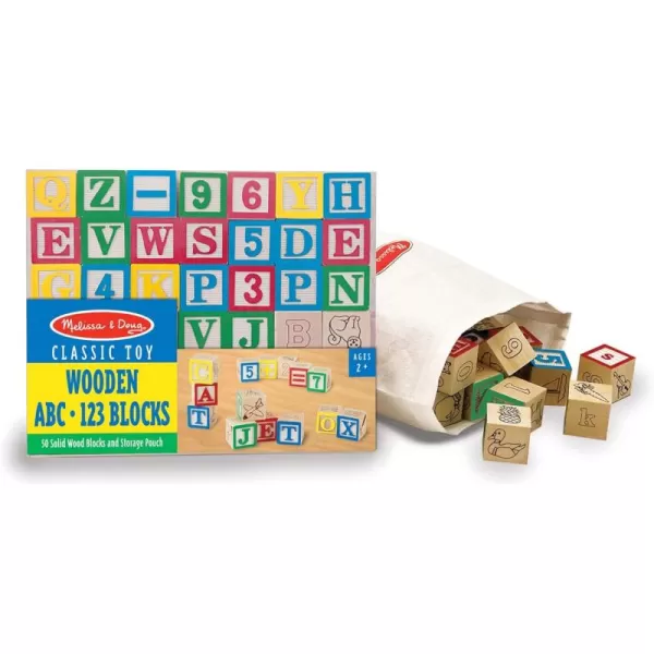 imageMelissa ampamp Doug Deluxe ABC123 1Inch Blocks Set With Storage Pouch 50 pcs  Letters And NumbersABC Classic Wooden Blocks For Toddlers And Kids Ages 2