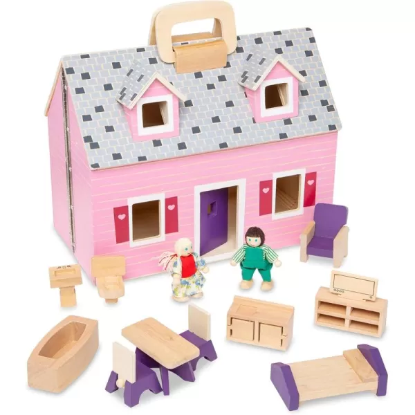 imageMelissa ampamp Doug Fold and Go Wooden Dollhouse With 2 Dolls and Wooden FurnitureMultiOne Size