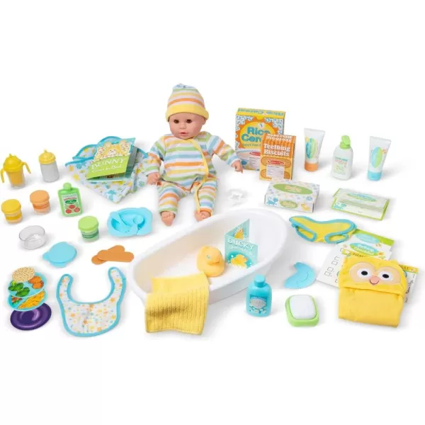 imageMelissa ampamp Doug Mine to Love Deluxe Baby Care Play Set 48 Pieces  Doll  Accessories to Feed Bathe Change and Cuddle