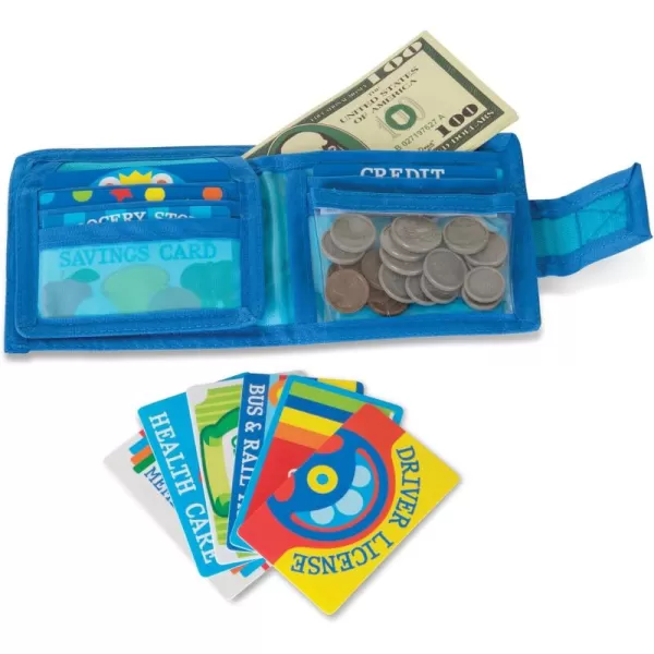 imageMelissa ampamp Doug PretendtoSpend Toy Wallet With Play Money and Cards 45 pcs Blue  FSC CertifiedWallet