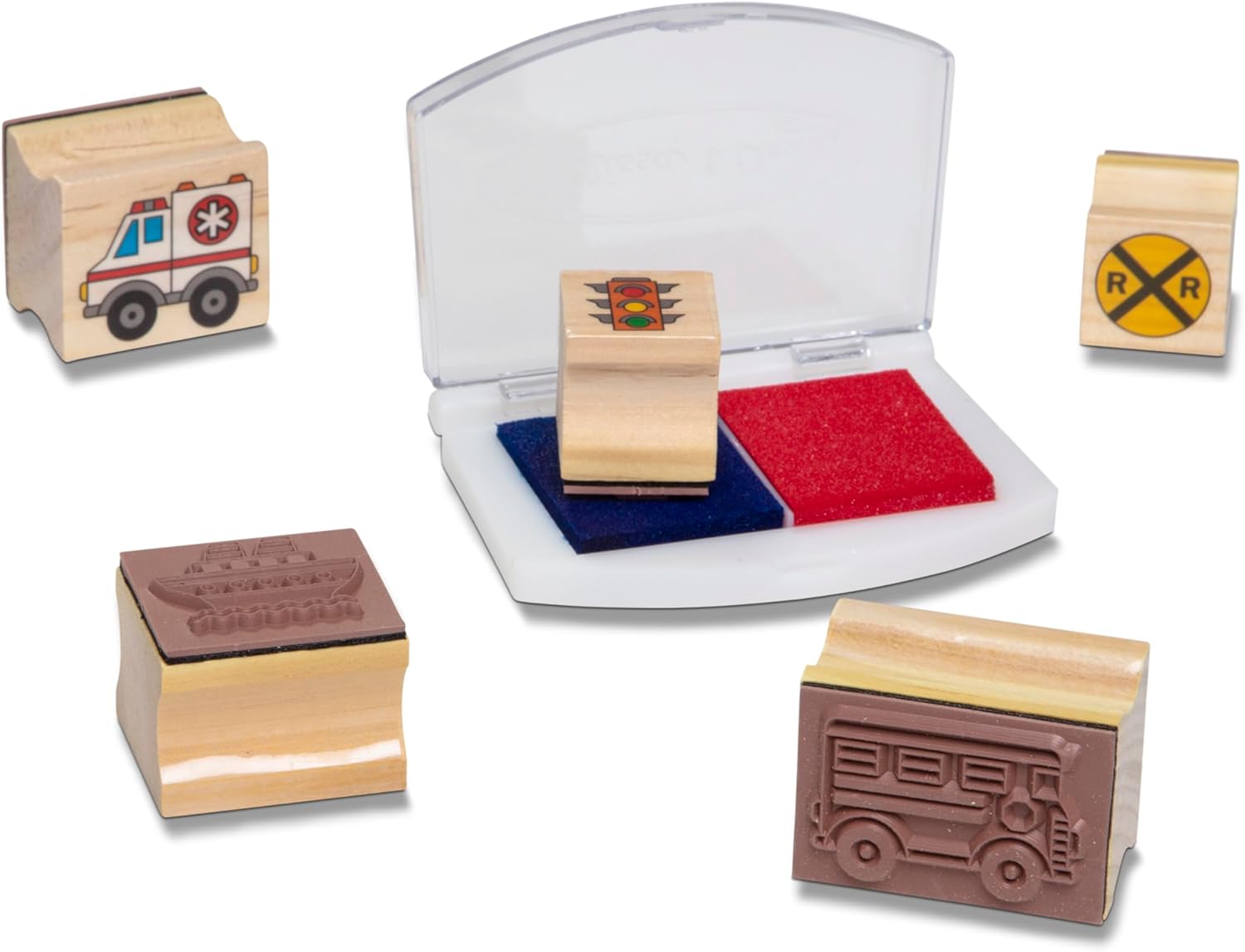 imageMelissa ampamp Doug Deluxe Wooden Stamp and Coloring Set  Fairy Tale 30 Stamps 6 Markers 2 Durable 2Color Pads  Fairy TaleThemed Stamps For Kids Activity SetVehicles
