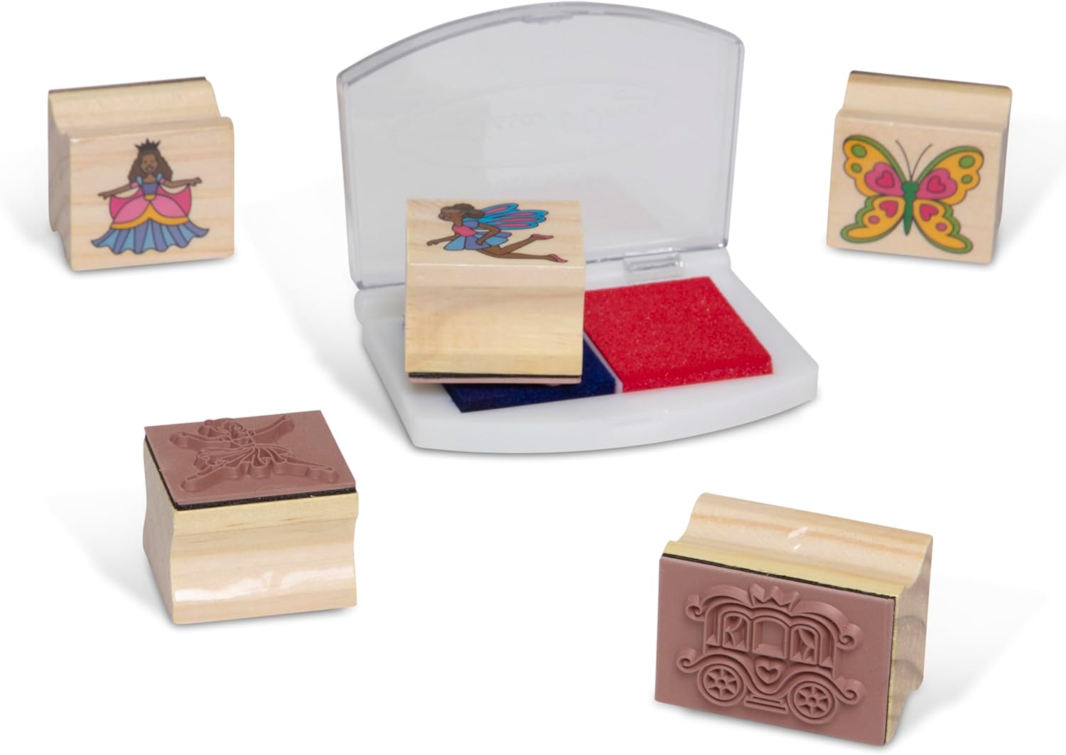 imageMelissa ampamp Doug Deluxe Wooden Stamp and Coloring Set  Fairy Tale 30 Stamps 6 Markers 2 Durable 2Color Pads  Fairy TaleThemed Stamps For Kids Activity SetFairy Tale