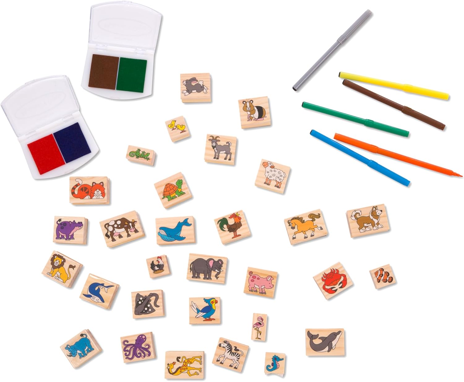 imageMelissa ampamp Doug Deluxe Wooden Stamp and Coloring Set  Fairy Tale 30 Stamps 6 Markers 2 Durable 2Color Pads  Fairy TaleThemed Stamps For Kids Activity SetDeluxe Wooden Stamp Set  Animals
