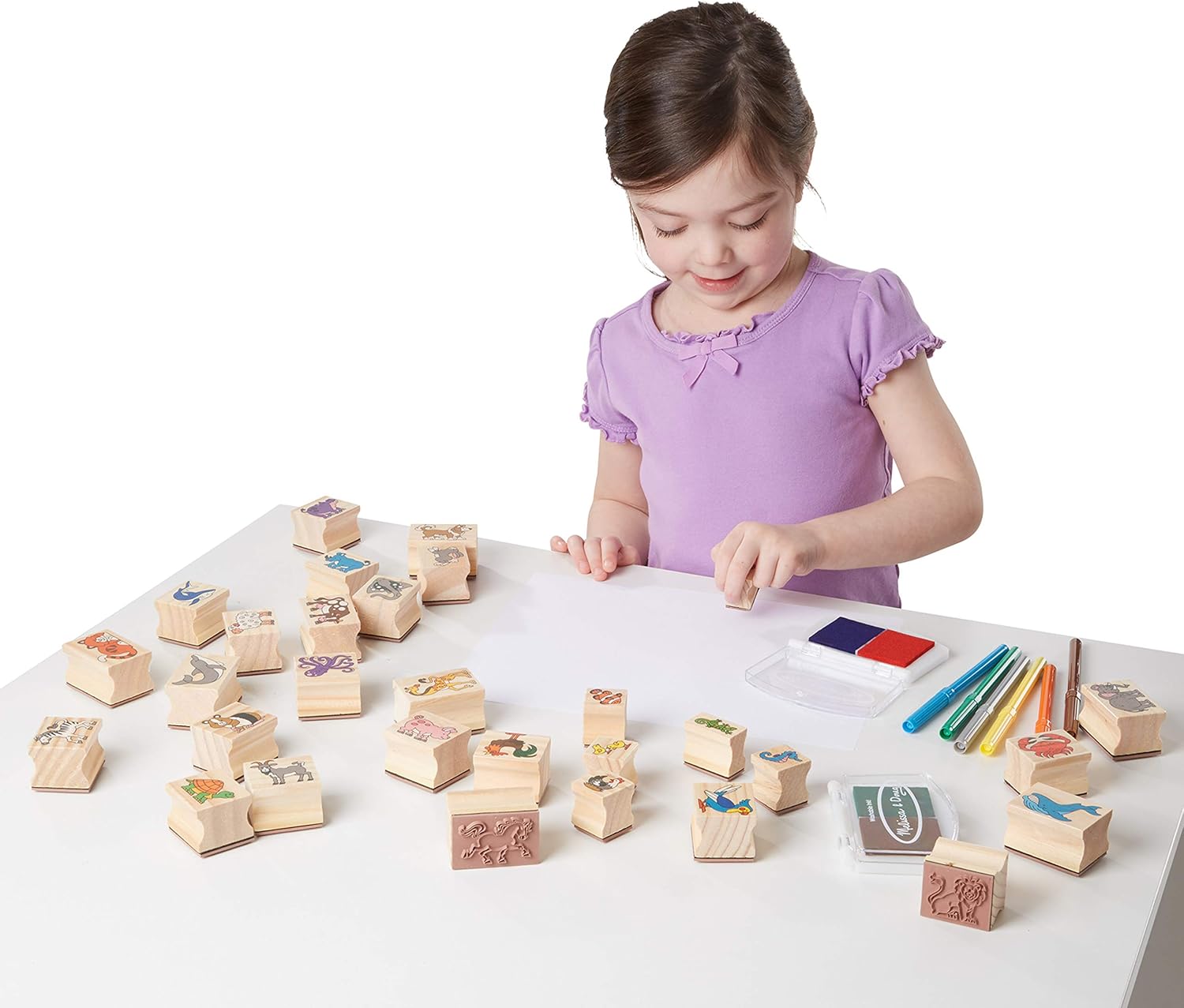 imageMelissa ampamp Doug Deluxe Wooden Stamp and Coloring Set  Fairy Tale 30 Stamps 6 Markers 2 Durable 2Color Pads  Fairy TaleThemed Stamps For Kids Activity SetDeluxe Wooden Stamp Set  Animals